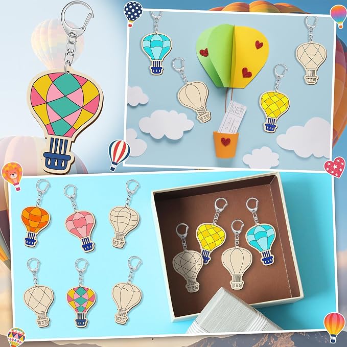 RattanView 24 Pcs Hot Air Balloon Craft Color Your Own Keychains DIY Craft