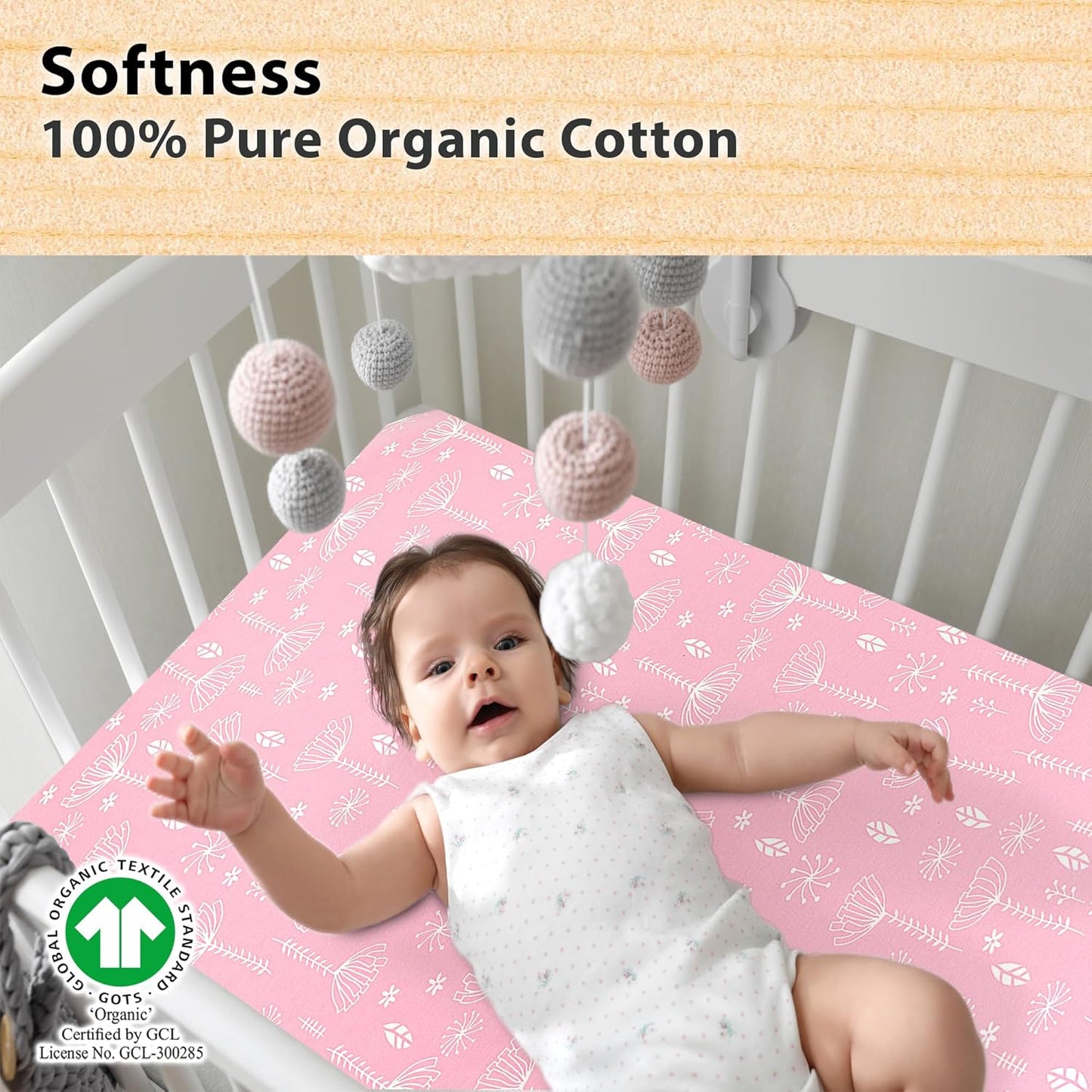3 Pack Organic Bedside Bassinet Sheets Compatible with Mika Micky, Baby Delight, Dream On Me, AMKE and Other Bassinet Mattress Pads Size Between 17-21 in Width, 29-33 in Length, and 1.5-4 in Thick