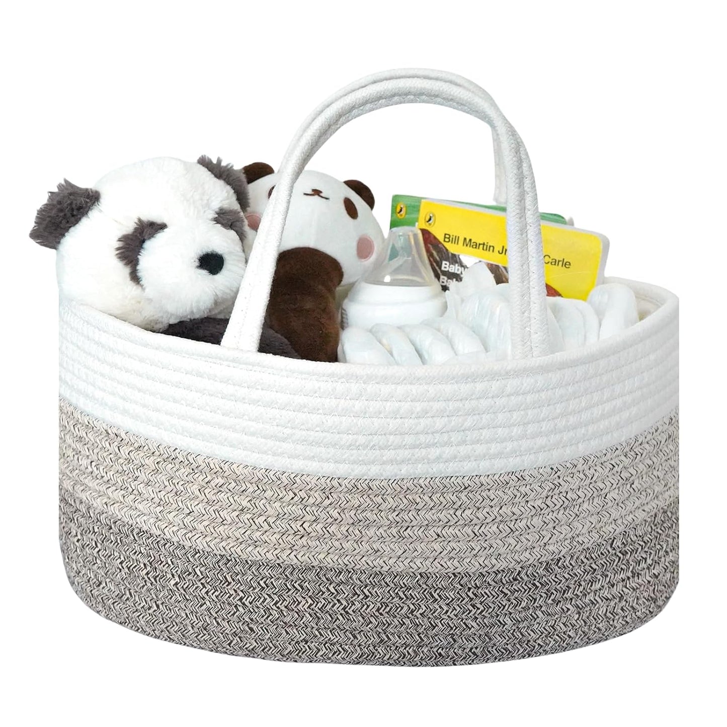 Baby Diaper Caddy Organizer, Large Cotton Rope Nursery Diaper Basket, Changing Table Organizer, Portable Tote Bag with Divider, Car Storage, Baby Shower Gifts for Newborn Girls - Gradient Brown