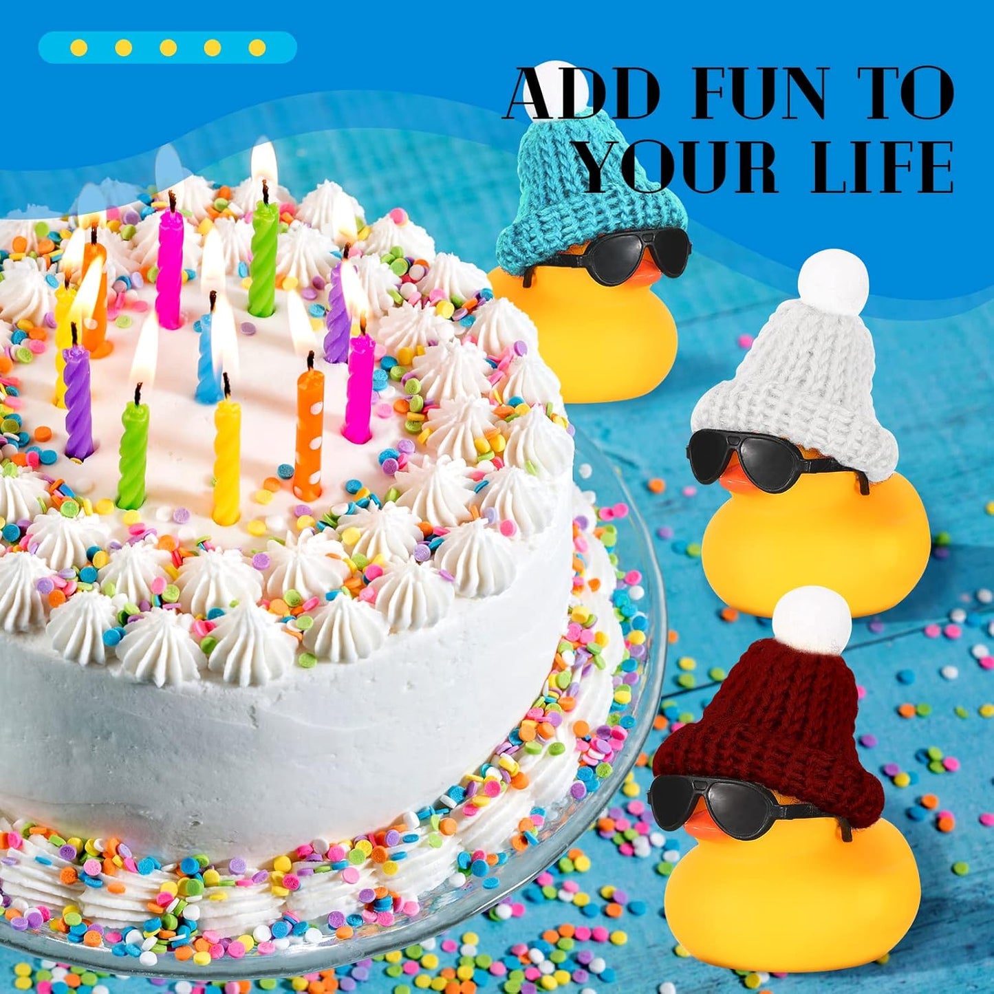 Chivao 48 Pcs Mini Rubber Duck in Bulk with 48 Sunglasses and 48 Knitting Hats Sets, Duck Bath Rubber Ducky Bathtub Toys for Cruise Birthday Baby Shower Bath Pool Party Carnival Game Gift