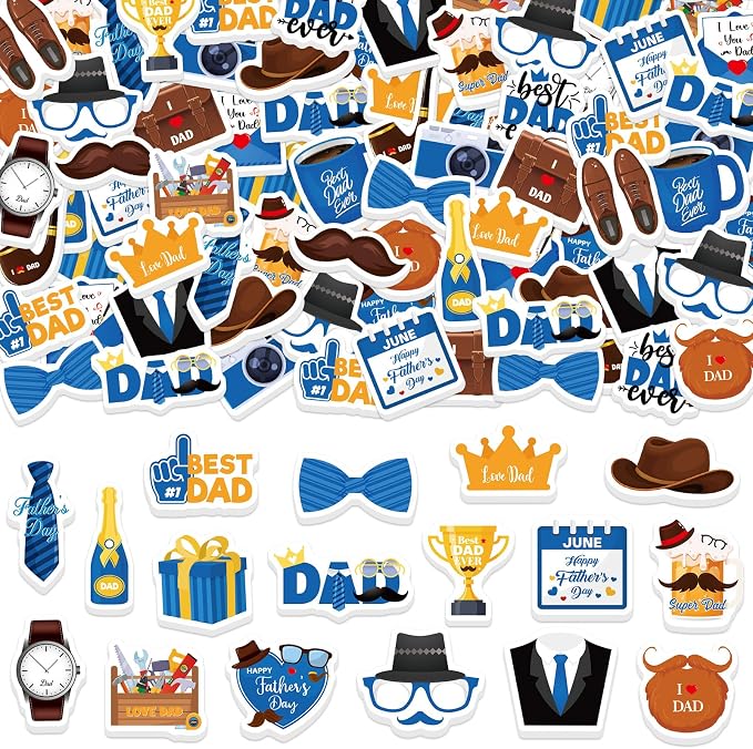 300Pcs Father's Day Foam Stickers, Cute Beard Tie Dad Foam Sticker Self
