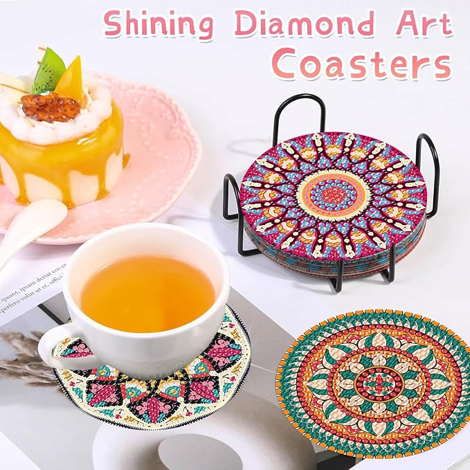 Benjenes 8 PCS Mandala Diamond Art Coasters Kits | Diamond Paintings Coasters