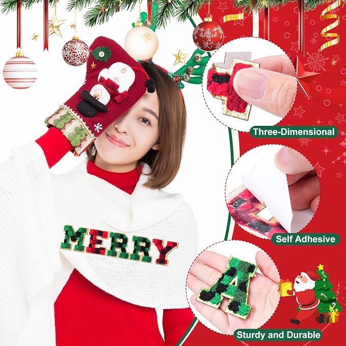 WILLBOND 52 Pcs Christmas Alphabet Patches Self Adhesive Letter Patches