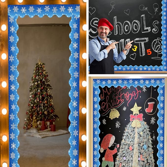 69 Feet Winter Snowflake Bulletin Board Borders, Scalloped Border Trim Holiday