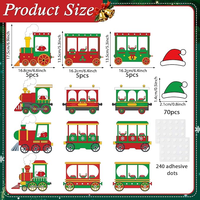 60pcs Christmas Theme Cutouts Xmas Trains Bulletin Board Decoration Set