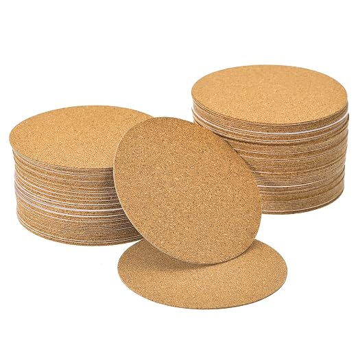UXCELL 100 Pcs Self-Adhesive Cork Round, 3.5" x 3.5" Cork Tiles Backing Sheets