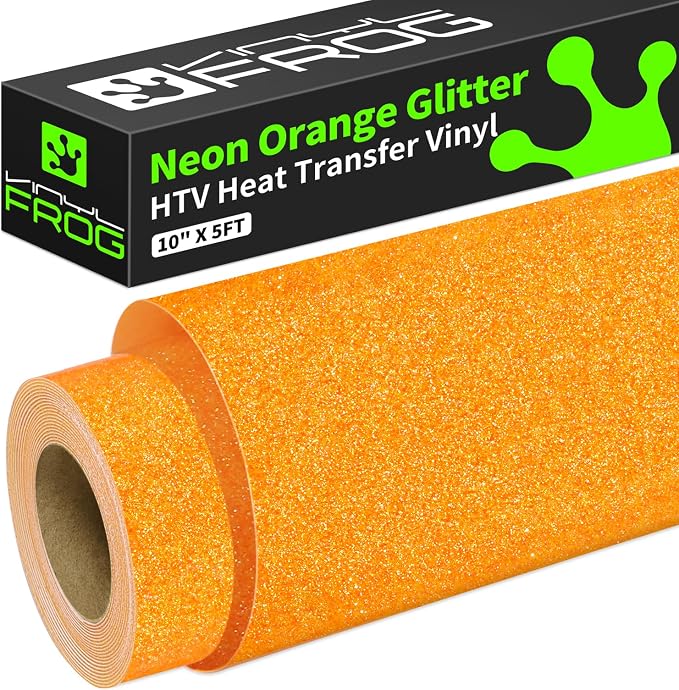 VINYL FROG Glitter HTV Vinyl Heat Transfer VinylRoll 10" x 5ft Neon Orange Iron