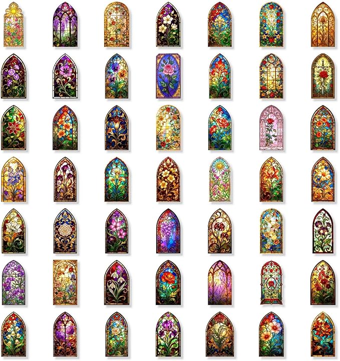 50PCS Transparent Stained Glass Stickers, Waterproof PET Cathedral Window Decals