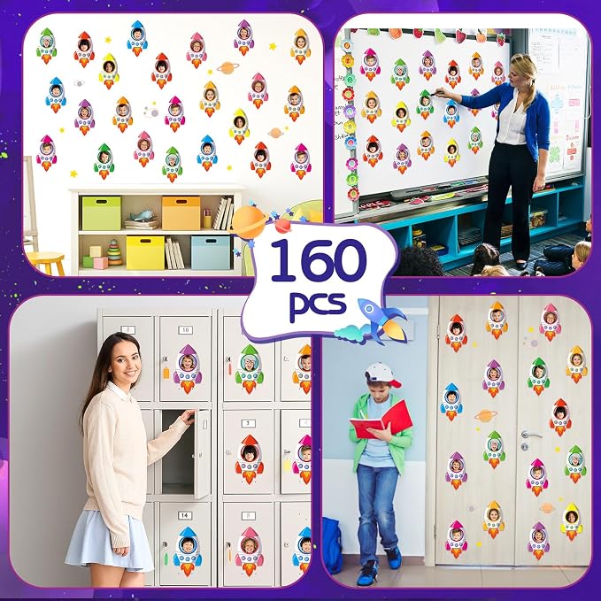 160Pcs Rocket Cutouts Back to School Bulletin Board Decoration Set Outer Space