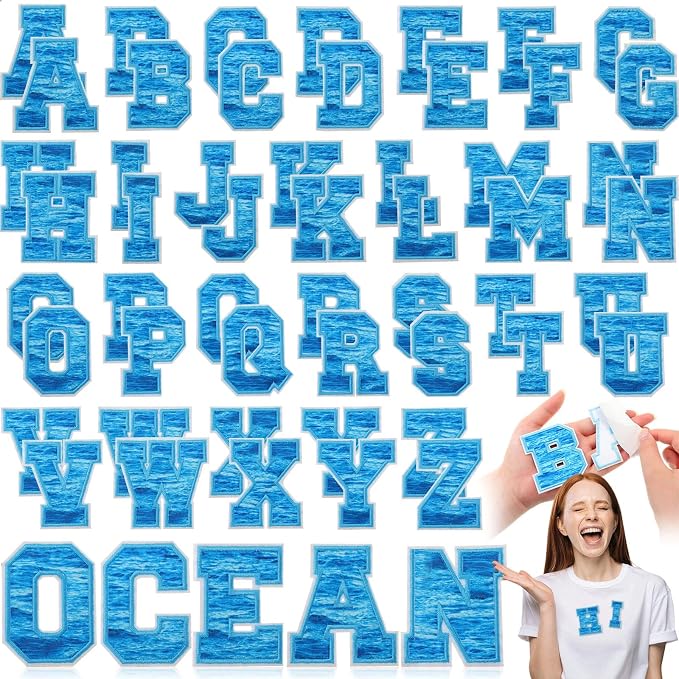 WILLBOND 52 Pcs Summer Letter Patches Ocean Beach Self Adhesive Iron on