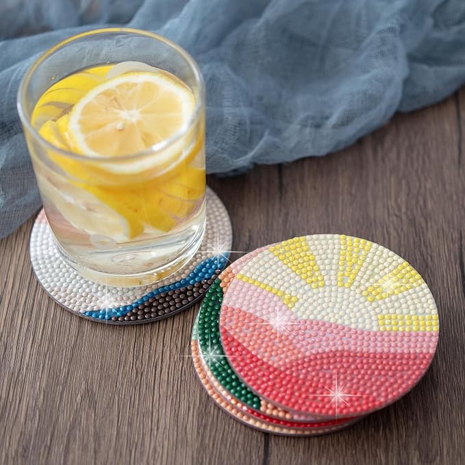 Temlum 6 Pcs Diamond Painting Coasters Kit, Abstract Landscape Diamond Art