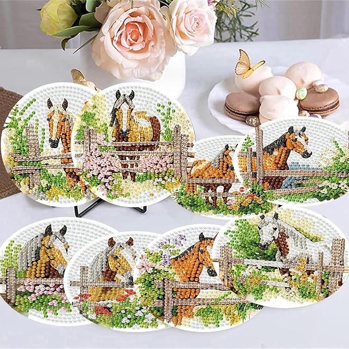 Zythron 8 Pack Horse Diamond Art Coasters, Diamond Painting Coasters Kits |