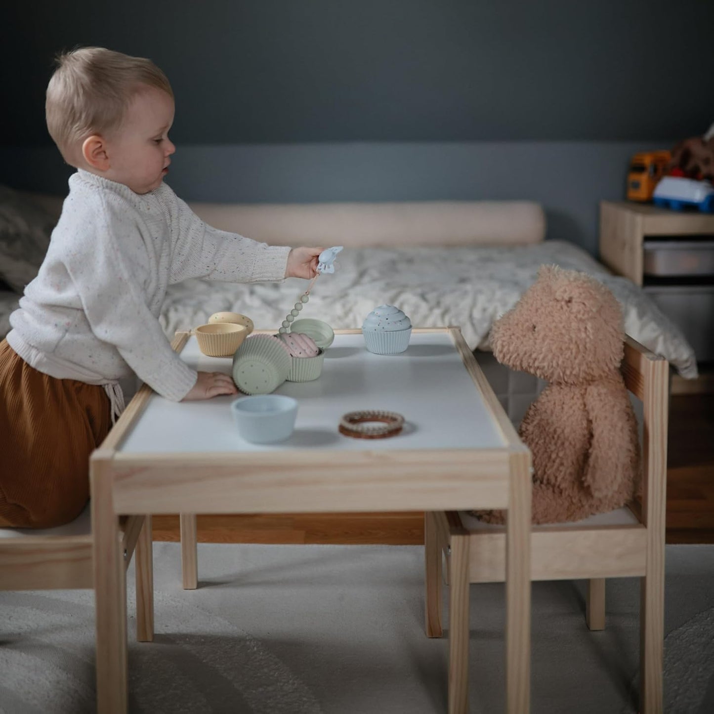 FRIGG Lucky Symmetrical SilkySoft Silicone Baby Pacifier | Made in Denmark | BPA-Free (Great Gray/Honey Gold, 6-18 Months)
