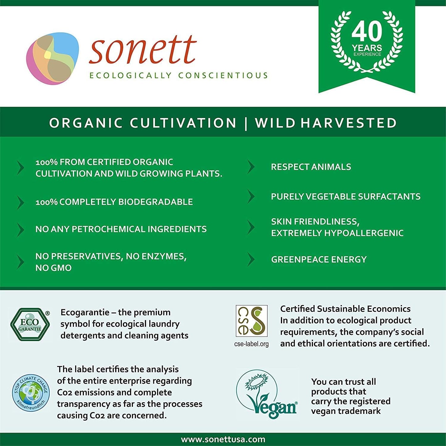 Sonett Organic Laundry Liquid Detergents, Mint & Lemon (1 Count) for all colored textiles Certified Organically Grown