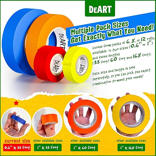 DEART 12PCS Colored Masking Tape, Kids Art Supplies, DIY Craft Tape, Colored