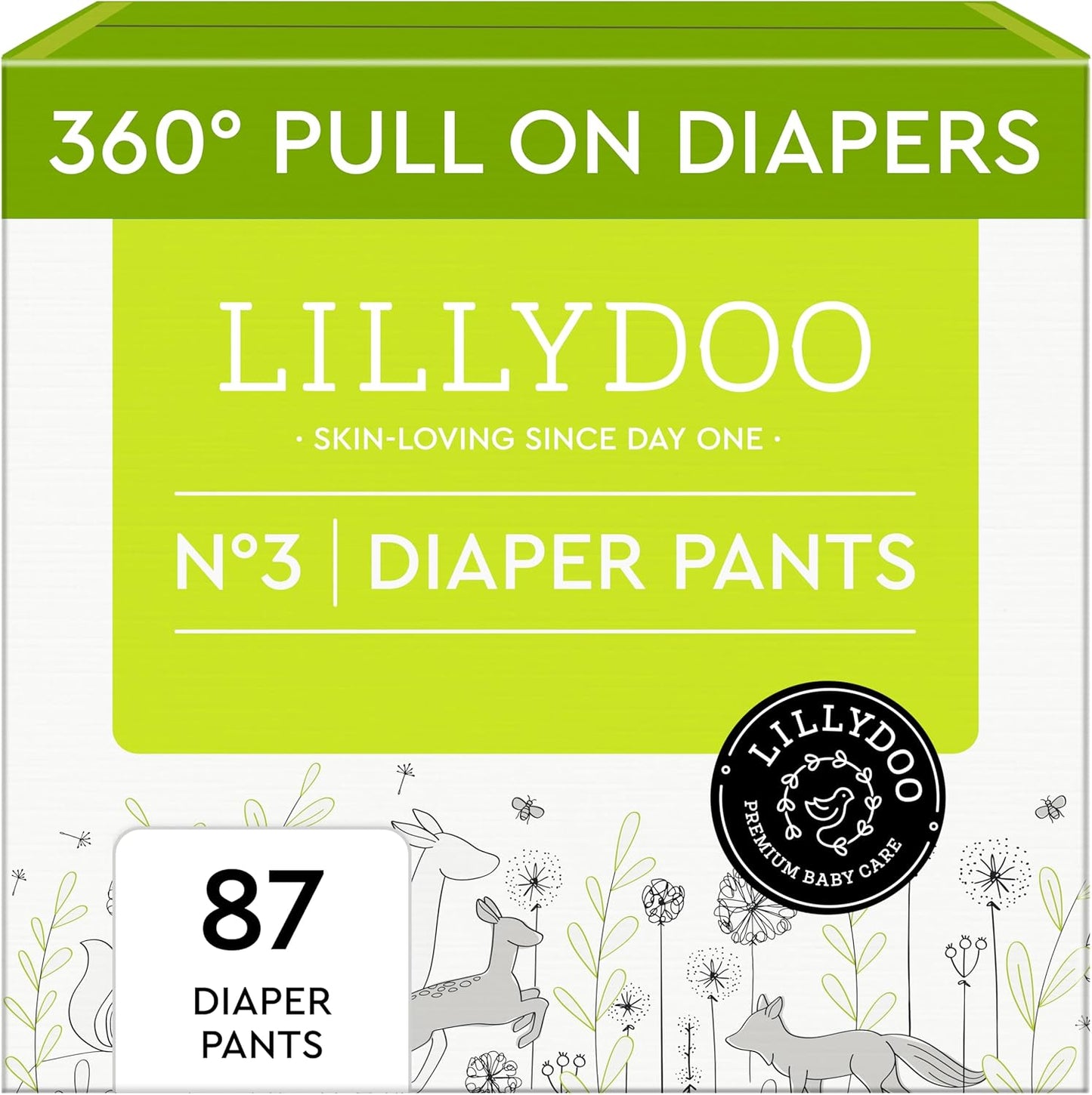 LILLYDOO Diaper Pants Toddlers - Size 3 (13-22 lbs), Half-Monthly Supply (87 Count), Skin-Friendly, Ultrasoft, Chlorine-Free, Snug Fit & Absorbent Pull On Diapers