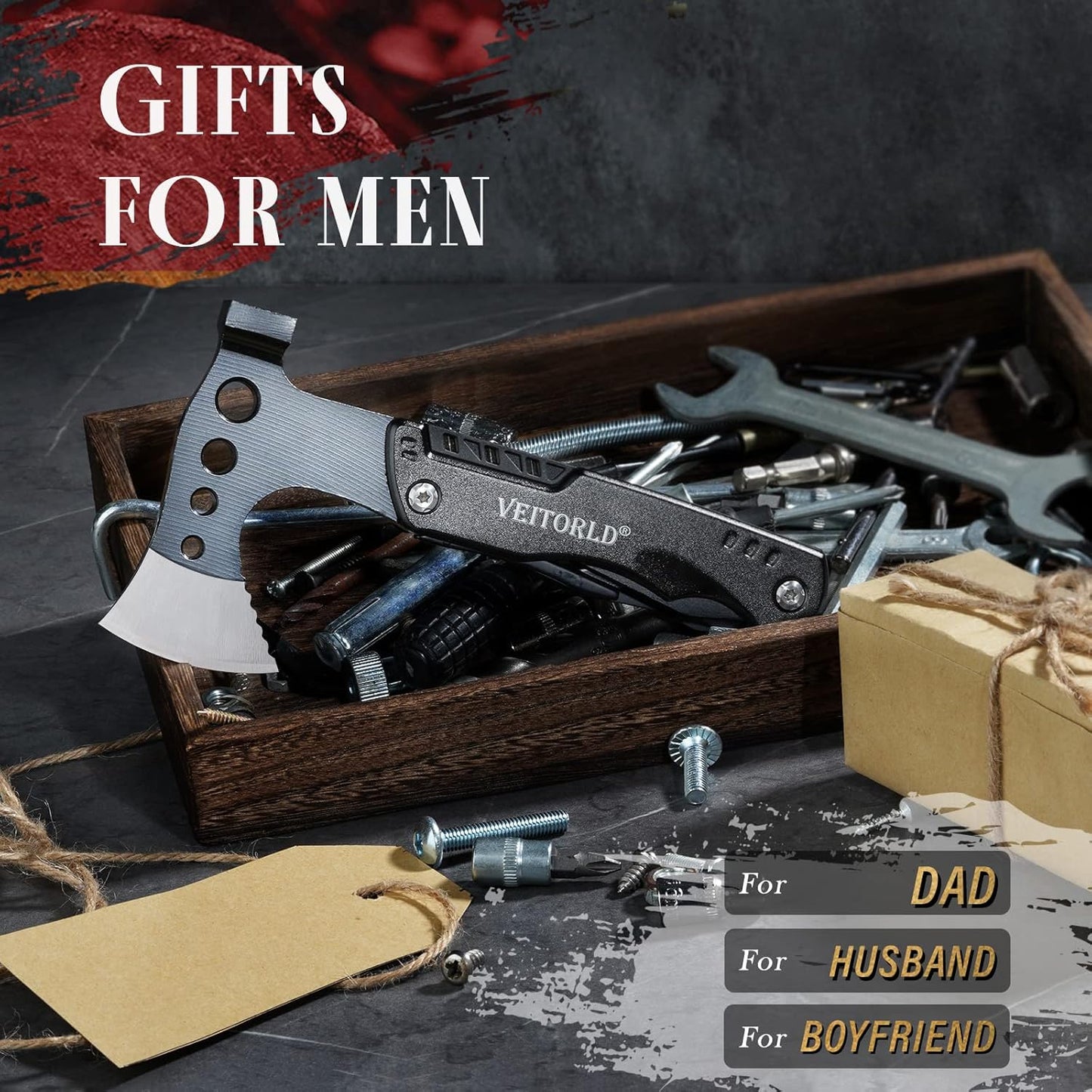 VEITORLD Christmas Stocking Stuffers, Gifts for Men Dad Husband, Unique Anniversary Birthday Gifts Idea for Him, Multitool Axe Hammer Camping Accessories, Cool Hunting Fishing Hiking Presents