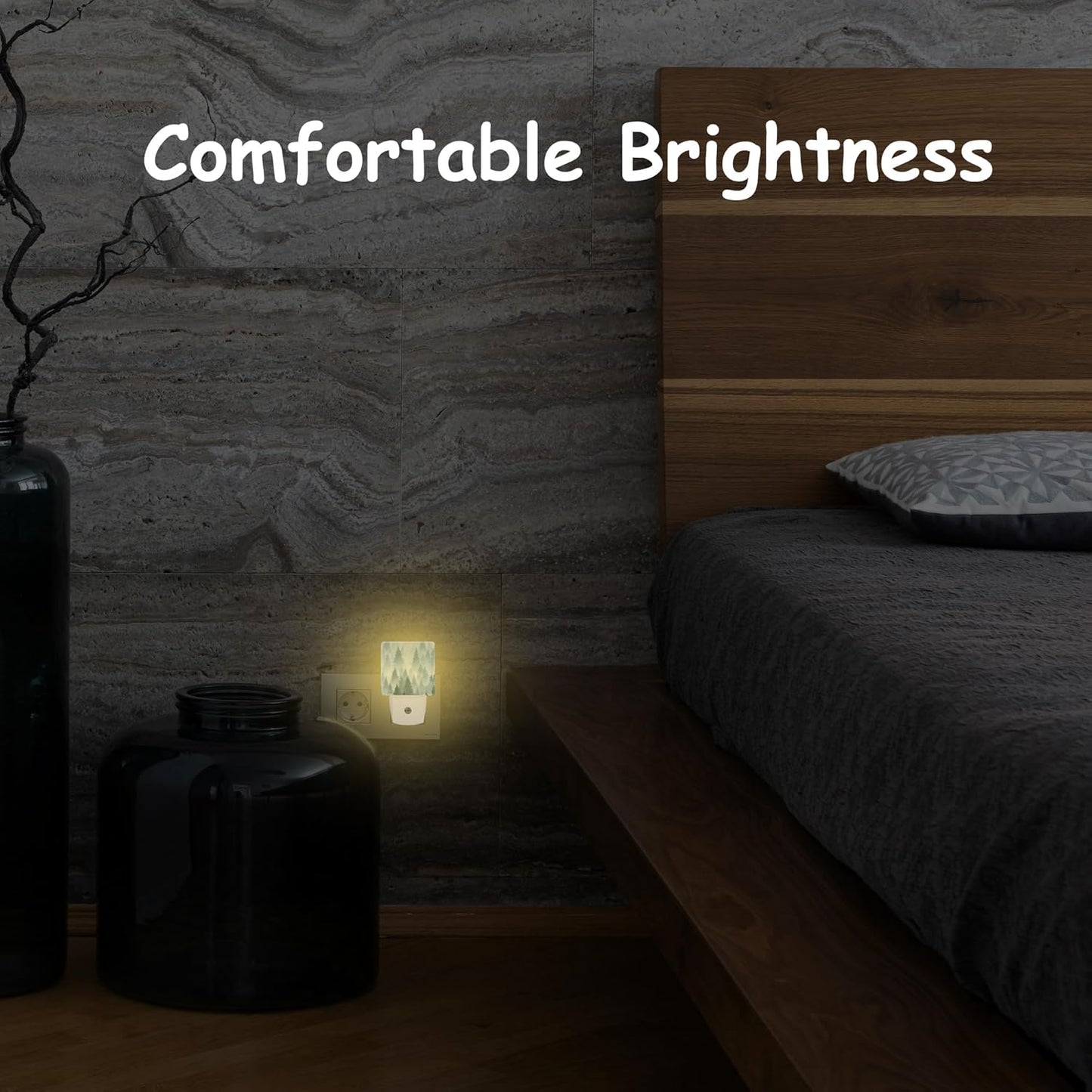 Watercolor Foggy Forest Night Light Plug into Wall with Dusk to Dawn Sensor Energy Efficient LED Nightlight for Women Girls Boys Room Decor,Hallway,Kitchen,Bathroom,Nursery,Stairs