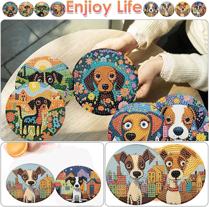 ijbnhd 8 PCS Dog Diamond Art Coasters Diamond Painting Coasters | Diamond