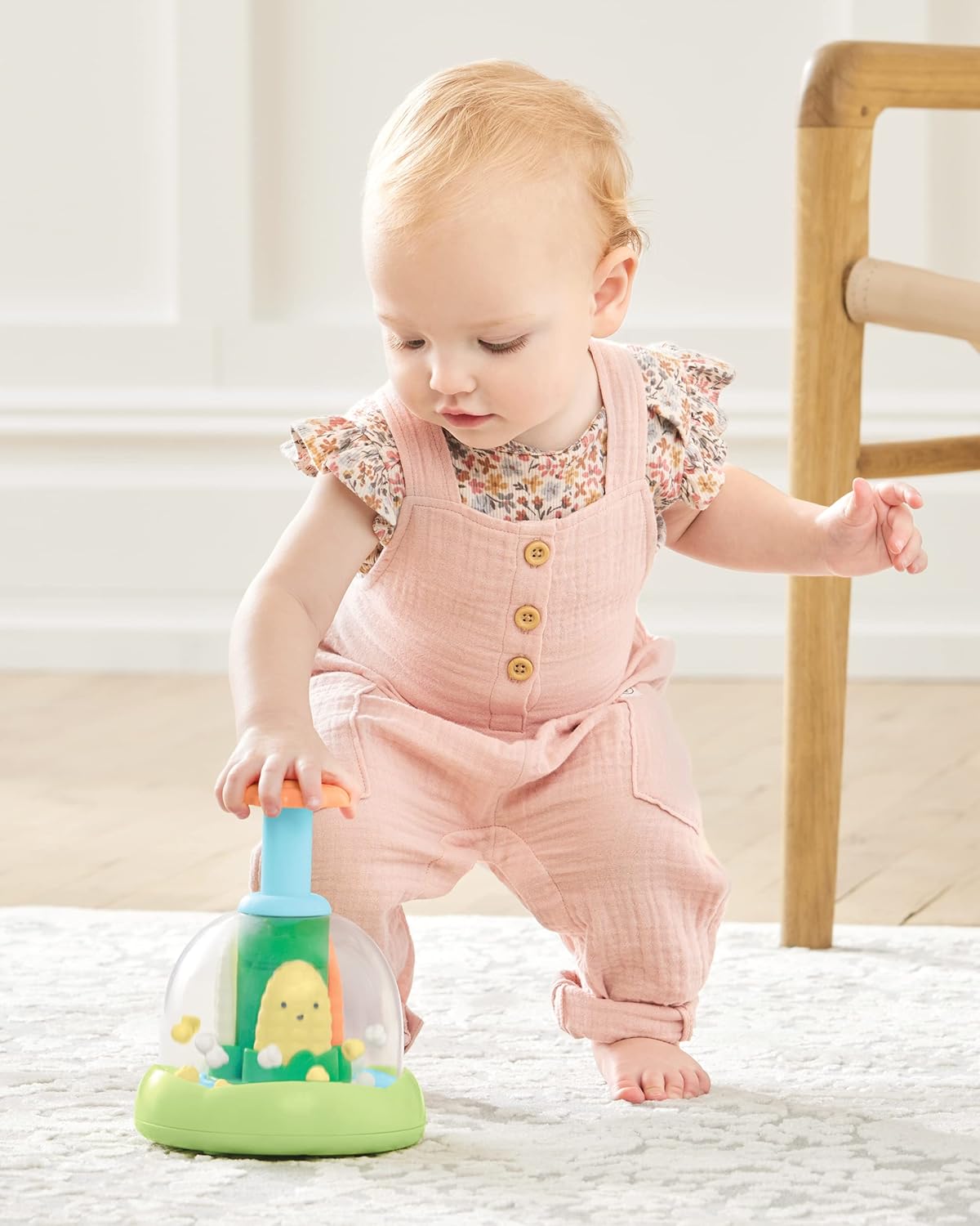 Skip Hop Press & Spin Baby Toy, Farmstand What's Poppin Corn Spinner
