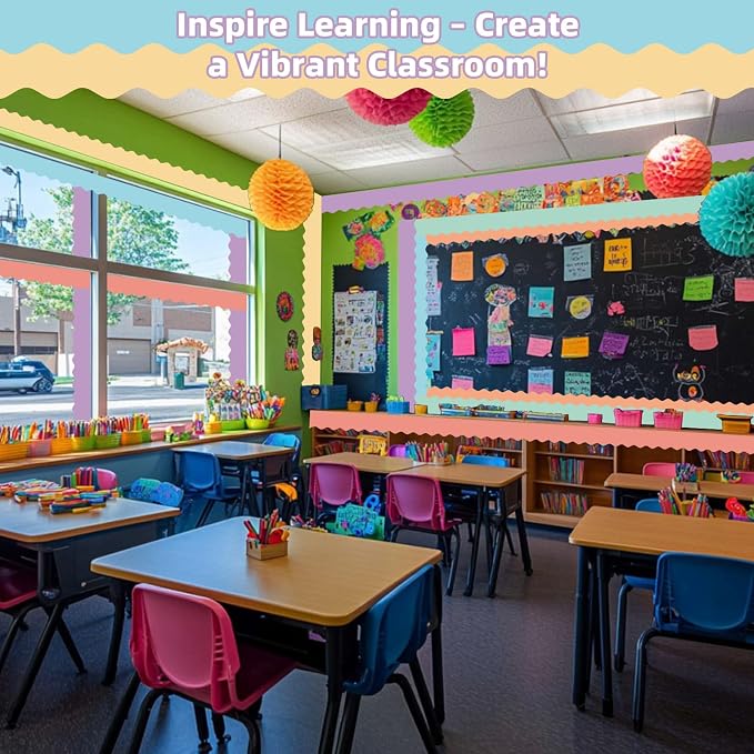 6 Rolls 196.8 Ft Pastel Bulletin Board Borders – Scalloped Classroom Summer