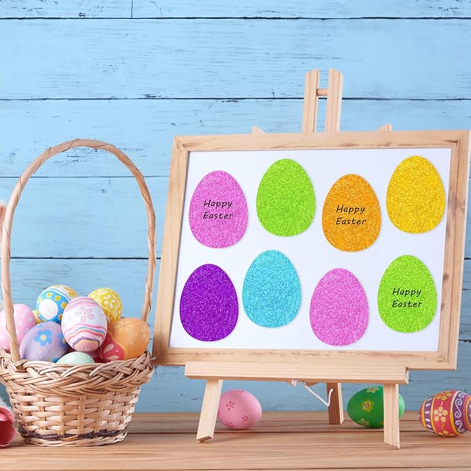 Whaline 54 Pcs Glitter Easter Egg Cutouts Colorful Egg Bulletin Board