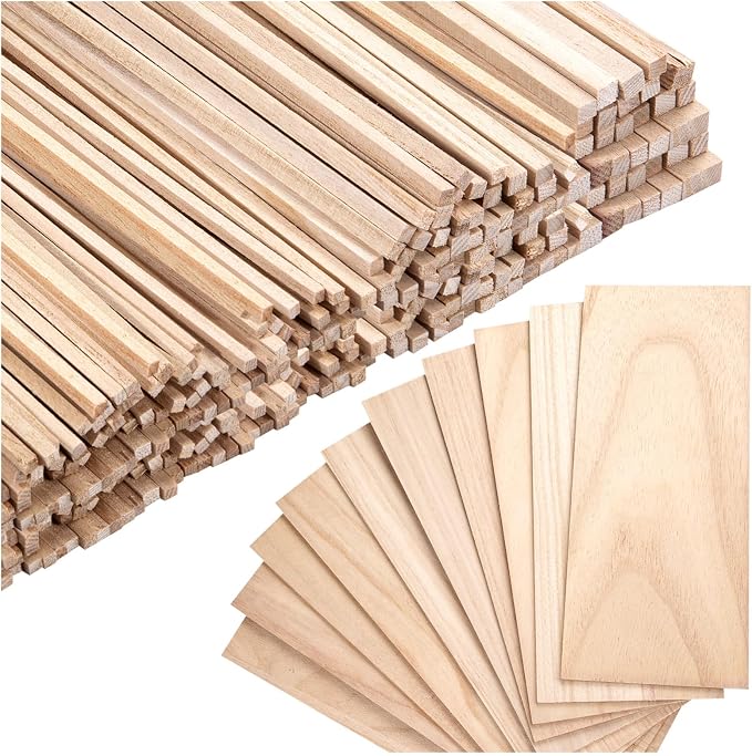 180Pcs Balsa Wood Sticks, Hardwood Square Dowels Unfinished Wooden Strip | 1/8