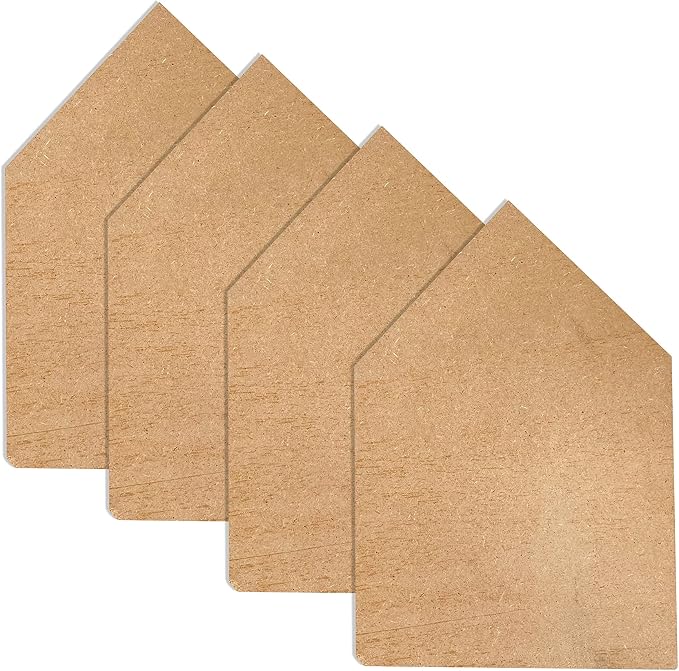 4 Pack 8 Inch Wooden House Shape Block Unfinished Wood Farmhouse Cutouts