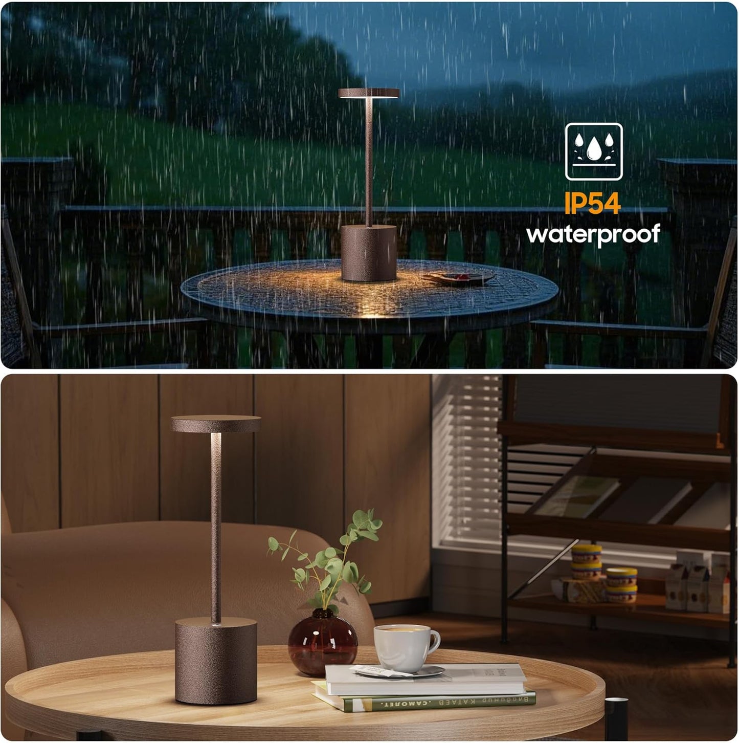 Cordless Table Lamps Rechargeable - Outdoor Portable LED Table Light 5000mAh Battery Operated Lamp 3 Color Stepless Dimming with Memory Function for Restaurant Dining Patio 2Pack Rust