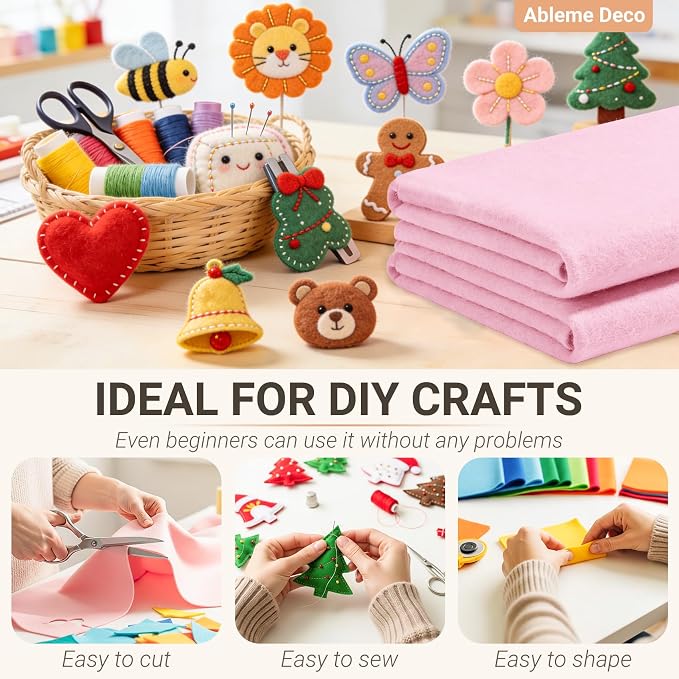 Light Pink Felt Fabric Sheets 18" x 18" 1.6mm Soft Craft Felt | Soft Precut