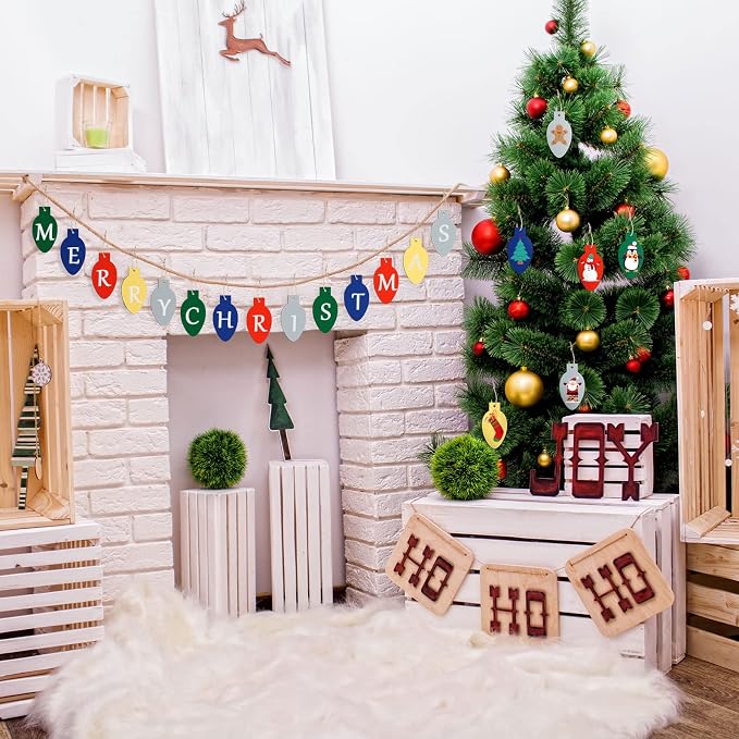 Queekay 50 Pcs Christmas Unfinished Wooden Light Bulb Wooden Slices Blank
