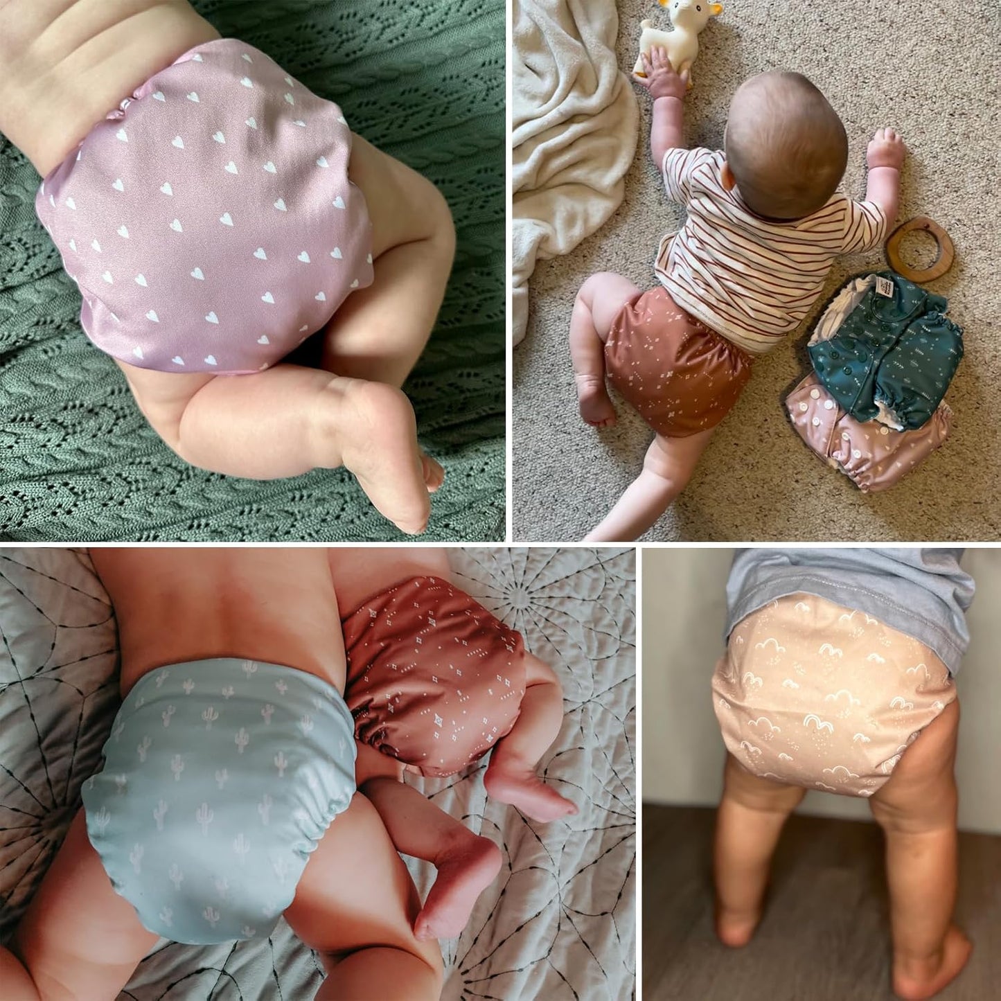 Mama Koala 3.0 Pocket Cloth Diapers for Babies with AWJ Lining, 6 Pack with 6 5-Layer Natural Cloth Diaper Inserts - Reusable and Washable Pocket Diapers(A-My Warm Heart)