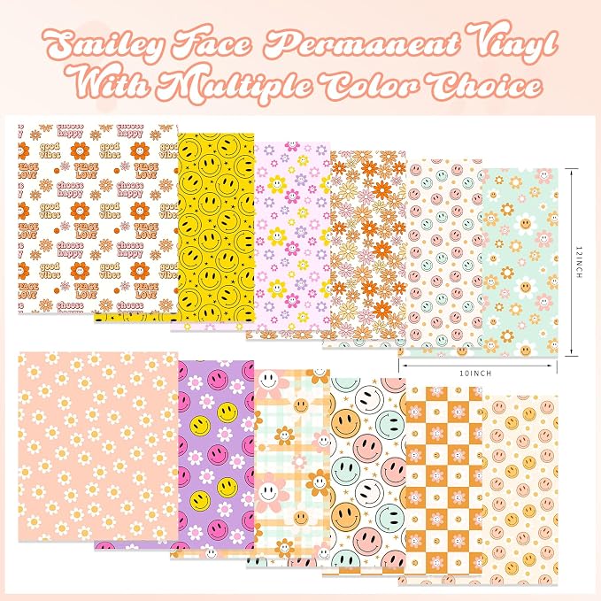 Tintnut Floral Permanent Vinyl 12 Sheets 12''x10'' Permanent Adhesive Vinyl |