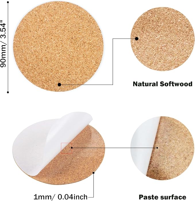 Self-Adhesive Cork Round, Allazone 120 Pack 9 x 9CM Cork Backing Sheets