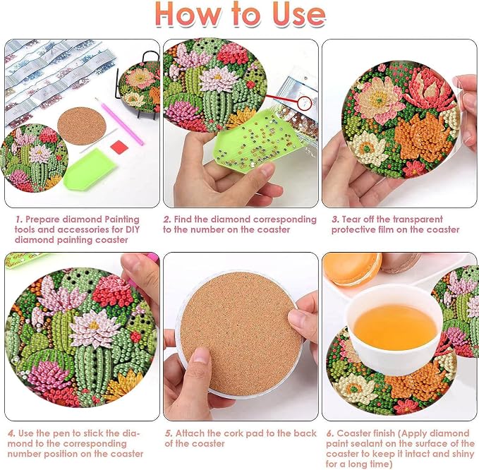 ijbnhd Cactus Diamond Painting Coasters Kit