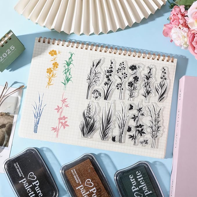GLOBLELAND Flowers Grass Reeds Clear Stamps