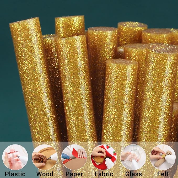 Glitter Gold Hot Glue Sticks, Manarty 48 PCS Full Size Hot Melt Glue Sticks
