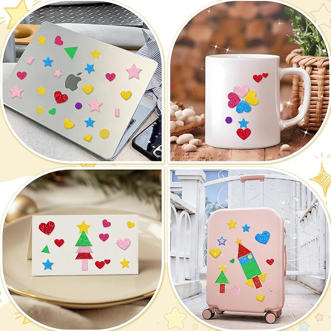 Foam Stickers, 7 Sheets 3D Glitter Foam Shape Stickers, Triangle Self-Adhesive