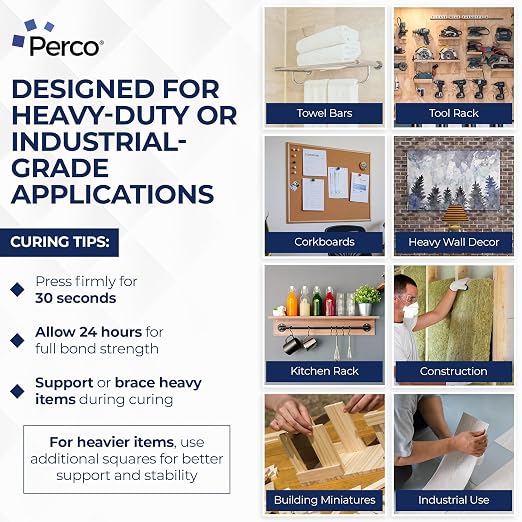 Perco Double Sided Tape Squares, 15 3"x3" Pre-Cut Mounting Squares – Heavy Duty