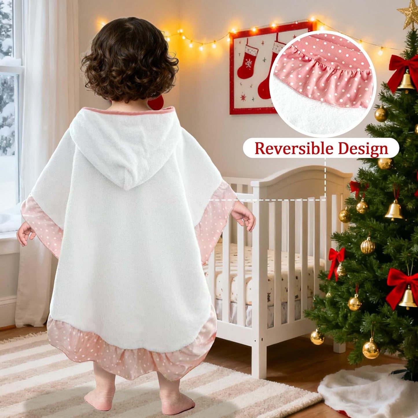 VOOVA & MOVAS Toddler Hooded Towel Poncho with Ruffle Trim | Soft 100% Cotton | Absorbent Thick Towel for Bath, Swim, Beach & Winter | Cozy