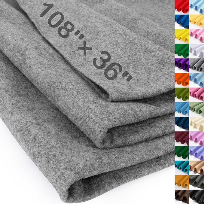 XSEINO Gray Large Felt Fabric 108" X 36 ", 1.4 mm Thick Soft Felt Fabric Sheet