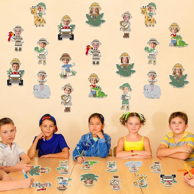 60pcs Jungle Safari Theme DIY Cutouts Jungle Animals Bulletin Board Decoration