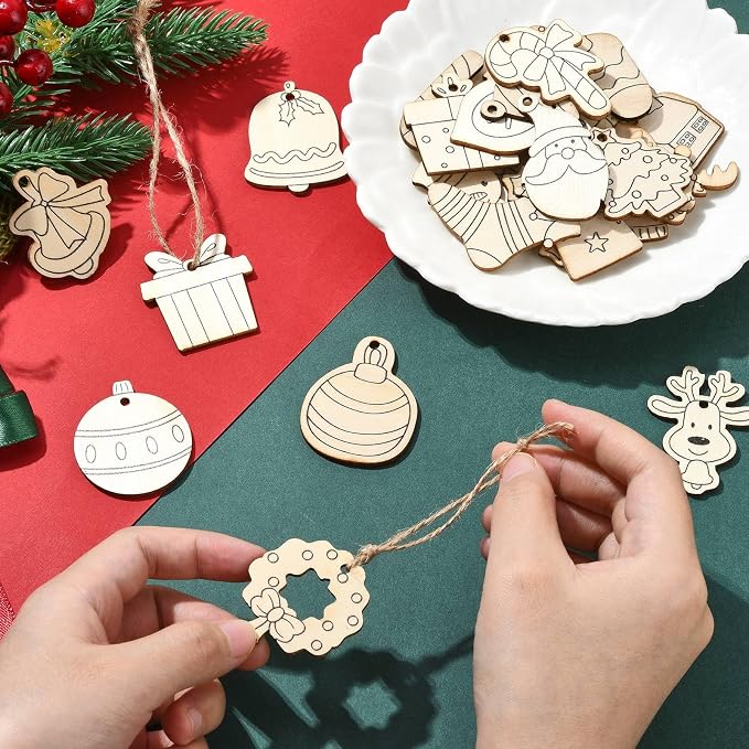 81 pcs 27 Styles Christmas Theme Unfinished Wooden Cutout Charms Snowman Winter
