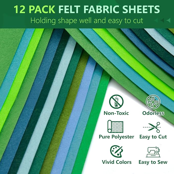 12 Rolls 8"x35" Large Stiff Felt Sheets, 1mm Felt Fabric Sheet