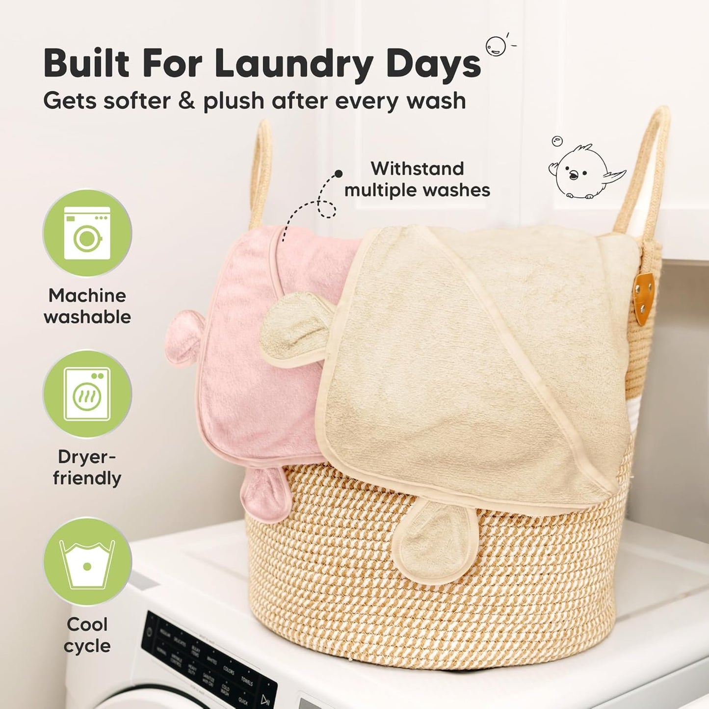 KeaBabies 2-Pack Hooded Baby Towels for Newborn - 30x30 Soft & Absorbent Viscose From Bamboo Baby Bath Towels with Hood for Infant, Toddler,Kids,Boys Girls,Newborn Bath Essentials (Rose Ivory, Petite)