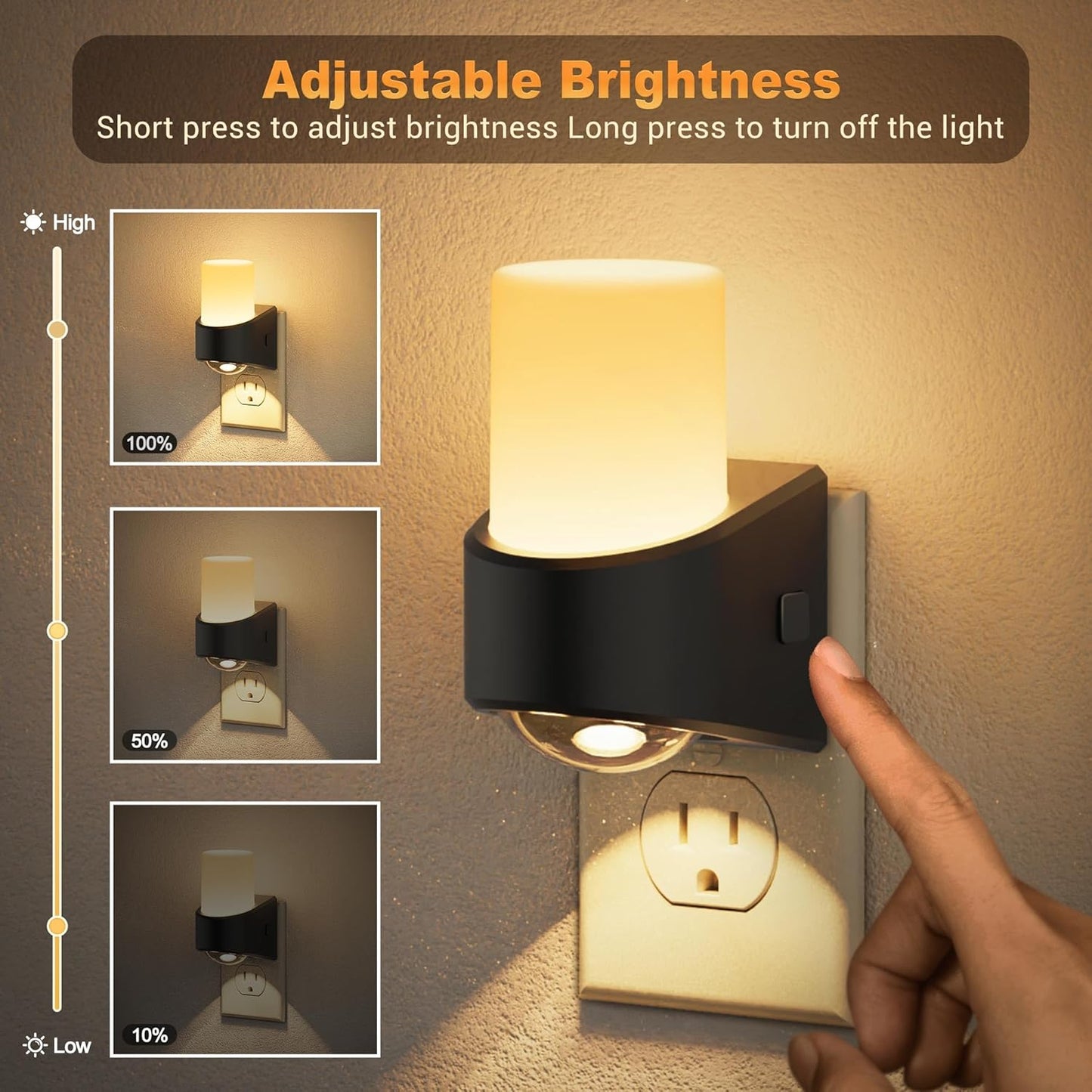 JandCase LED Night Lights Plug into Wall, Decorative Night Light with Dusk to Dawn Sensor, Adjustable Brightness, 3000K Warm White Nightlight Plug in for Kids, Bathroom, Hallway, Bedroom, Stairway