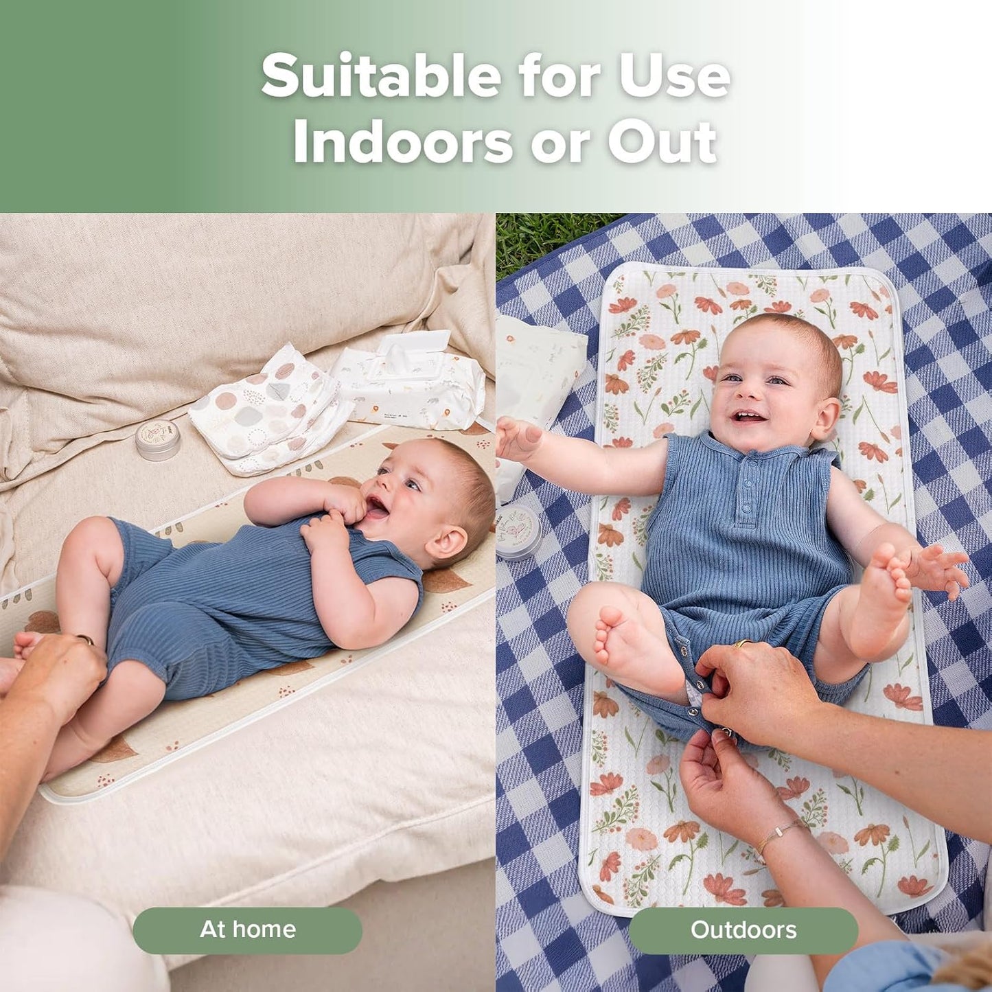 haakaa Waterproof Changing Pad Liners, 100% Cotton, Soft & Breathable (2pcs, 13" x 27.5" Velvet Bloom+Love Leaves)