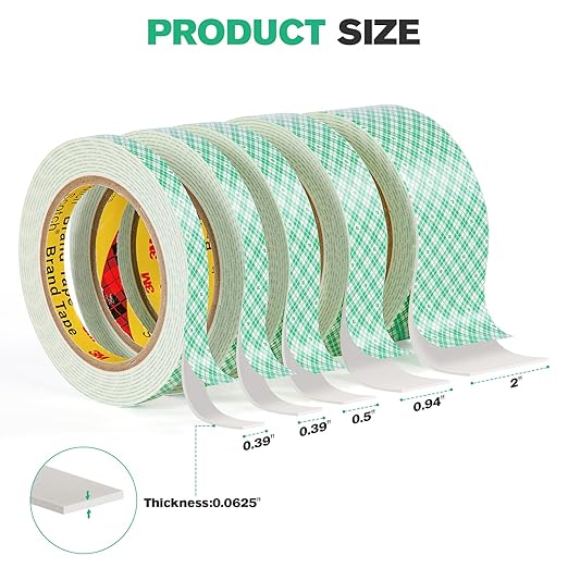 3M Double Sided Foam Tape 0.5" x 10Ft White 4026 Double Coated Urethane