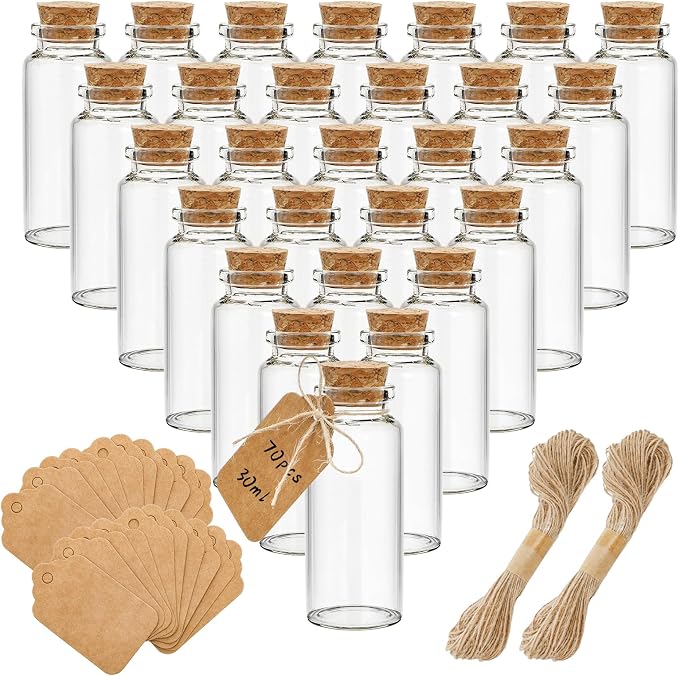 Kingrol 70 Pack 30ml Cork Stoppers Glass Bottles, Wishing Bottles
