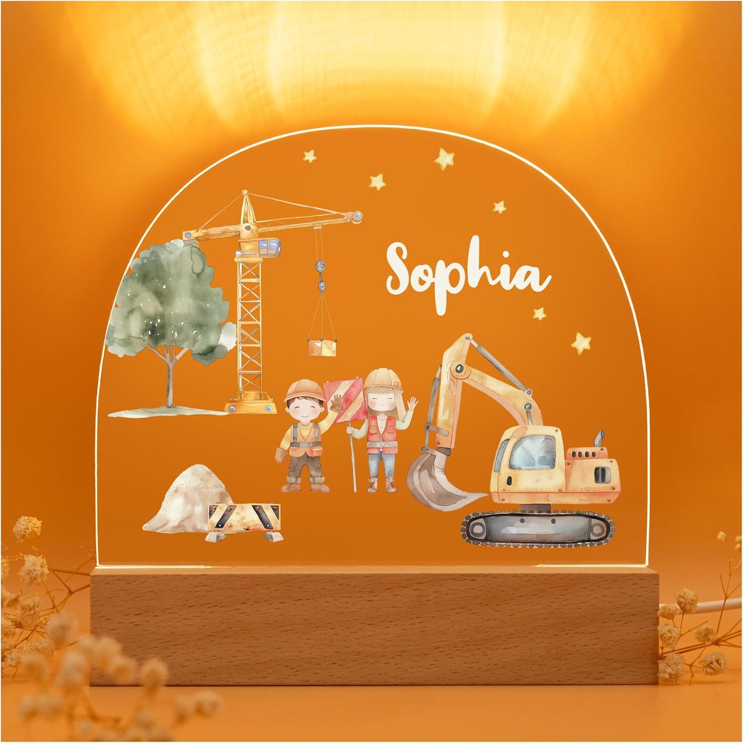 Personalized Baby Gifts for Boys/Newborn Night Light/Personalized Gift/Customized Name Light for Nursery Decor/Warm White Glow - Excavator